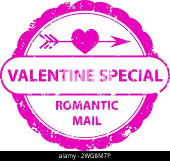 Romantic mail rubber stamp, valentine special icon. Vector of love romantic stamp, valentine heart symbol, mail rubber grunge, letter sign romance ill Stock Vector