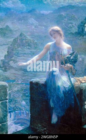 The Valkyrie's Vigil. Painting by Edward Robert Hughes Stock Photo