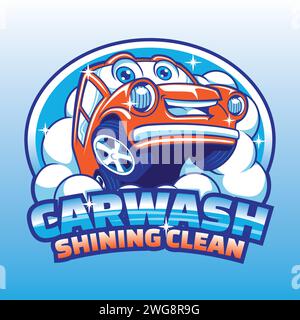 Carwash Cartoon Mascot Logo Design Stock Vector