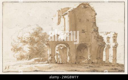 Ruin of the abbey of Rijnsburg, Jan de Bisschop, 1649 drawing   paper. chalk brush / brush landscape with ruins. abbey, monastery, convent  Roman Catholic church. ruin of a building  architecture Abbey of Rijnsburg Stock Photo