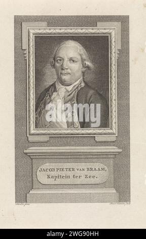 Estampe Originale Du 18e Siècle - Portrait De L'amiral Jacob Pieter Van Braam - Sallieth D'après Schmidt - 1790