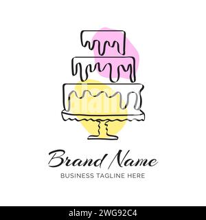 Abstract Pink and Yellow Cake Outline Logo Design Stock Vector