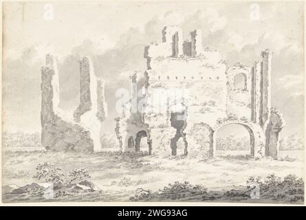 Ruins of the abbey of Rijnsburg, Gerardus Johannes Verburgh, 1812 drawing   paper. ink pen / brush ruin of church, monastery, etc. Abbey of Rijnsburg Stock Photo