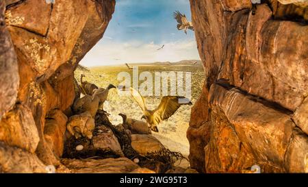 Cape Vultures nest in Botswana, cave in Otse mountains Stock Photo