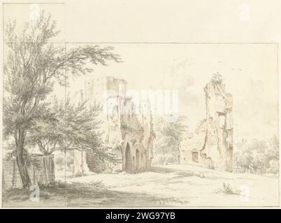 Ruin van Rijnsburg, Egbert van Drielst, 1803 drawing   paper. chalk brush abbey, monastery, convent  Roman Catholic church. ruin of a building  architecture Abbey of Rijnsburg. Rijnsburg Stock Photo