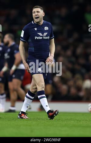 Cardiff, UK. 03rd Feb, 2024. Finn Russell of Scotland reacts. Guinness Six Nations championship 2024 match, Wales v Scotland at the Principality Stadium in Cardiff on Saturday 3rd February 2024. pic by Andrew Orchard/Andrew Orchard sports photography/ Alamy Live News Credit: Andrew Orchard sports photography/Alamy Live News Stock Photo