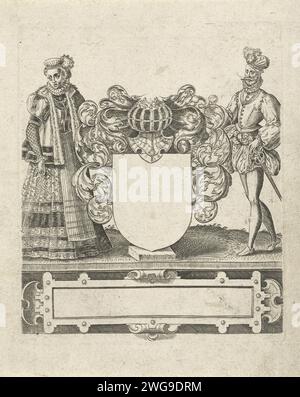 Coat of arms, Abraham de Bruyn, 1577 print An oval medallion containing ...