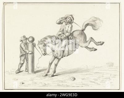 Taming a horse, Jean Bernard, 1775 - 1833 drawing   paper. pencil. chalk  breaking to saddle, bridle, etc.  wild horses. horse. kicking (horse in motion) Stock Photo