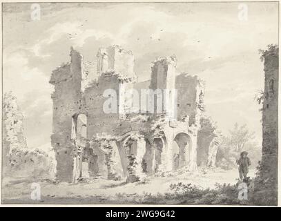 Remains of the Abbey in Rijnsburg, Hermanus van Brussel, 1802 drawing   paper. chalk brush ruin of a building  architecture. abbey, monastery, convent  Roman Catholic church Abbey of Rijnsburg. Rijnsburg Stock Photo