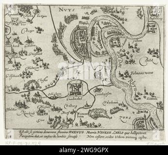 NeuSs plan and the surrounding area, 1586, 1613 - 1615 print Plan Van Neuss aan de Rijn with the villages in the surrounding area, 1586. With caption of 4 lines in Latin. Numbered 183. Printed on the back with text in Latin. Northern Netherlands paper etching maps of separate countries or regions Neuss Stock Photo