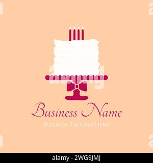 Cute Bakery Logo Design with a Cake and Bow Stock Vector