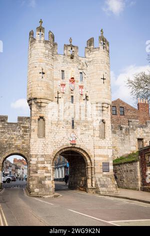 YORK, UK - April 17, 2023. Micklegate Bar, a fortified gatehouse in York city walls. York, UK Stock Photo