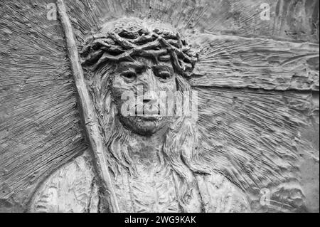 The Carrying of the Cross – Fourth Sorrowful Mystery of the Rosary. A relief sculpture on Mount Podbrdo (the Hill of Apparitions) in Medjugorje. Stock Photo