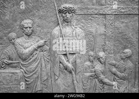 The Carrying of the Cross – Fourth Sorrowful Mystery of the Rosary. A relief sculpture on Mount Podbrdo (the Hill of Apparitions) in Medjugorje. Stock Photo