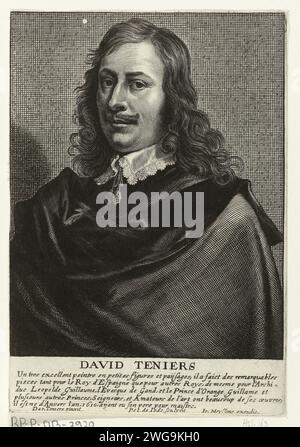 Portrait of David Teniers II, Pieter de Jews (II), After David Teniers, 1649 - 1662 print BostePortret of David Teniers II. In the margin the name of the person portrayed and a five -line caption in French. Antwerp paper engraving historical persons. portrait, self-portrait of painter Stock Photo
