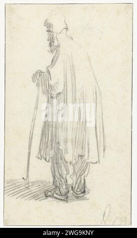 Standing Man with a Stick, Facing Left, Rembrandt van Rijn, c. 1629 - c. 1630 drawing  Leiden paper. chalk. deck paint brush standing figure Stock Photo