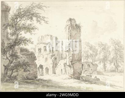 Ruin van Rijnsburg, Egbert van Drielst, 1803 drawing   paper. chalk brush abbey, monastery, convent  Roman Catholic church. ruin of a building  architecture Abbey of Rijnsburg. Rijnsburg Stock Photo