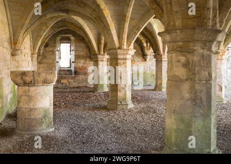 YORK, UK - April 18, 2023. Ruins of the undercroft of St Leonards Hospital in the Museum Gardens, York, UK Stock Photo