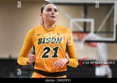 North Dakota State Bison guard Elle Evans (21) during an NCAA women's Summit League basketball game between the North Dakota State Bison and the University of North Dakota Fighting Hawks at Betty Engelstad Sioux Center in Grand Forks, ND on Saturday, February 3, 2024. NDSU won 101-85.Russell Hons/CSM Stock Photo