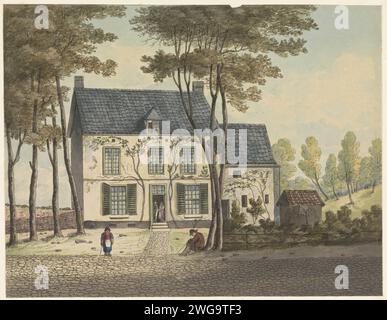 Headquarters Van Wellington, Anonymous, 1815 - 1825 print Building in Waterloo in which the Duke of Wellington stayed during the battle. After the battle, Dendenskens were exhibited here. The facade of the house covered with (painted?) Ivy. Part of a series of seven records with faces from around 1820 of the area where the Battle of Waterloo took place on June 18, 1815. Low Countries paper etching  Waterloo Stock Photo