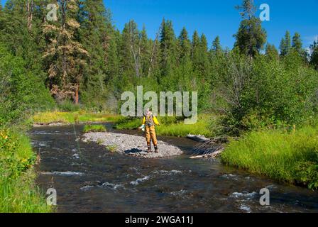 Fly fishing, North Fork Malheur Wild and Scenic River, Malheur National Forest, Oregon Stock Photo