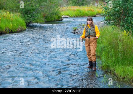 Fly fishing, North Fork Malheur Wild and Scenic River, Malheur National Forest, Oregon Stock Photo