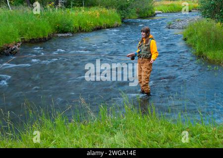 Fly fishing, North Fork Malheur Wild and Scenic River, Malheur National Forest, Oregon Stock Photo