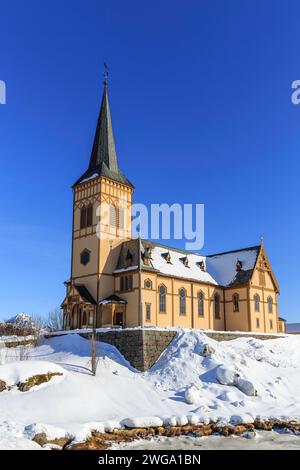 Vagan Church, Lofoten Cathedral in winter, Kabelvag, Lofoten, Nordland, Norway Stock Photo