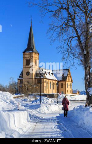 Vagan Church, Lofoten Cathedral in winter, Kabelvag, Lofoten, Nordland, Norway Stock Photo