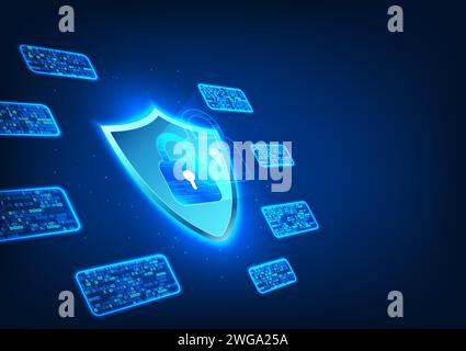 Cyber security technology It is a software technology that provides protection against cyber threats. data theft Destruction of data, locks in shields Stock Vector