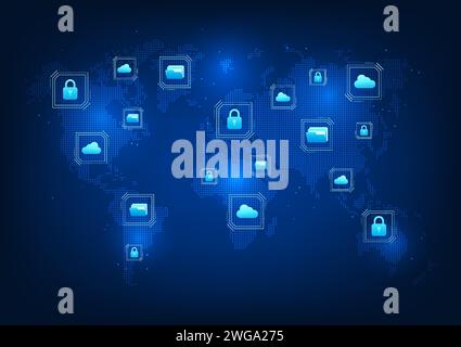 Data network technology that has a cyber security system as a protection system for collecting company information Through the internet network, anti- Stock Vector