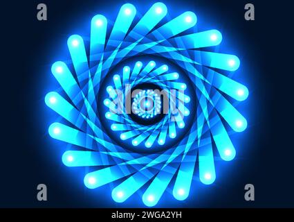 Abstract technology background Neon lines gathered into circles with multiple overlapping layers, hi-tech image, digital, screen, Vector, Illustration Stock Vector