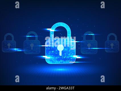 Cyber security technology background It is a software technology that has been written to protect against cyber theft and data attacks. The lock is ar Stock Vector