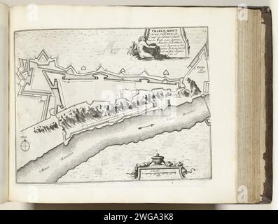 Map of Charle-Mont, ca. 1693-1696, 1693-1696 print Map of the reinforcements for the place Charle-Mont, located on the Maas in the province of Namur. Part of the sixth part (1696) of the print work in which the eight parts of Les Forces de l'Europe are published between 1693-1697. The printed work consists of 175 plates with plans (from Sébastien Le Prestre, Seigneur de Vauban) of renowned strong cities and fortresses in the Nine Years War. Title and inscriptions in French. print maker: Francepublisher: Paris paper etching maps of cities. fortress Namur Stock Photo