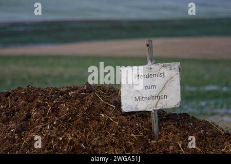 Horse manure pile, horse manure, fertiliser, Swabian-Franconian Forest nature park Park, Kocher Valley, Kocher, Schwaebisch Hall, Hohenlohe Stock Photo