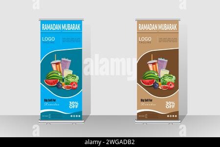Happy Ramadan Rollup banner template design. Ramadan Sell or best offer Billboard Design. Stock Vector