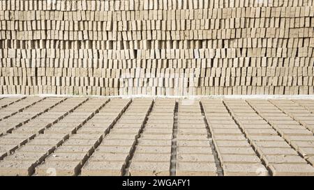 Raw traditional Indonesian bricks being dried in the sun Stock Photo