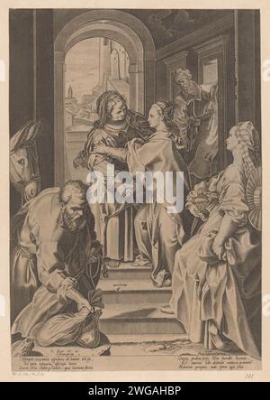 Visitation, Jean Turpin, After Federico Barocci, 1594 print  Rome paper engraving Visitation (possibly Joseph and/or Zacharias present) (Luke 1:39-56) Stock Photo