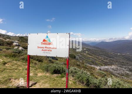 Thredbo ski resort village in Kosciusko national park, Thredo sign at the top of the mountain chairlift, Australia,summer 2024 Stock Photo