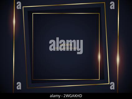 Abstract luxury dark square shapes with gold frame, EPS 10 vector background Stock Vector
