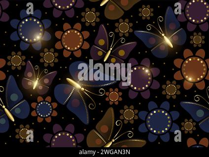 Beautiful luxurious butterflies seamless pattern, vector illustration Stock Vector