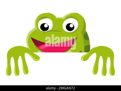 Funny cartoon of a frog peeking from behind the wall, vector illustration Stock Vector