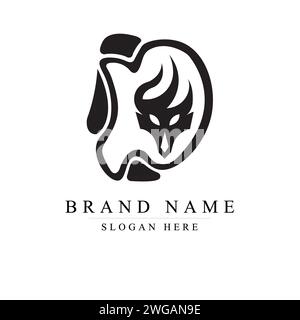 Initial logotype letter DE and dragon head silhouette vector logo icon in black and white color Stock Vector