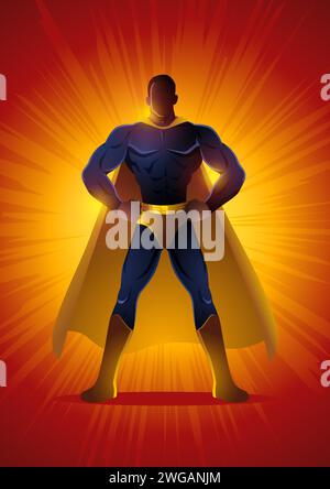 Cartoon illustration of a superhero posing with hands on hips Stock Vector