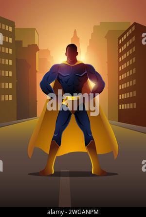 Vector illustration of a superhero posing with hands on hips Stock Vector