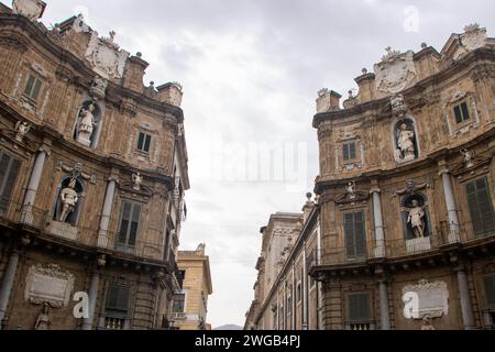 The baroque square formed in an octagon, known officially as Villena Square but also four corners for palermitan people Stock Photo