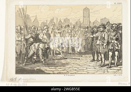 The remediation of the Waardgelders in Utrecht, 1618, 1853 - 1861 print The disposal of the Waardgelders on the command of Prince Maurits, July 31, 1618. The soldiers put their weapons on the ground by Prince Maurits. On the right the prince, standing and pointing. Netherlands paper  assembling of military forces; mobilization, troop concentration, etc.. warfare; military affairs (+ mercenary troops, e.g.: lansquenets). demobilization Neud Stock Photo
