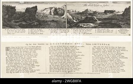 Poem on the breaking of Sint-Antoniesdijk, 1651, 1651 text sheet Text sheet with a poem on the breaking of the Sint-Antoniesdijk or Diemerzeedijk on March 5, 1651. Text in three columns. Part of a large record consisting of four images and a text sheet with a verse. Amsterdam paper letterpress printing Dike-Break Sint-Antoniesdijk Stock Photo