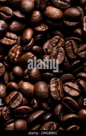 from above, close-up, background with roasted coffee beans Stock Photo