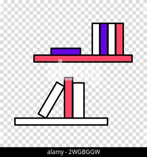 Book spines on a bookshelf in flat style. Bookcase. Stack of books and magazines. Home library. Vector clipart on a transparent background. Stock Vector